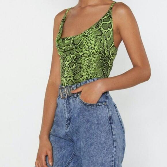 Nasty Gal Snake a Smile Neon Cowl Neck Womens Tank Top Sz Small (4) Lime Green - Picture 1 of 6